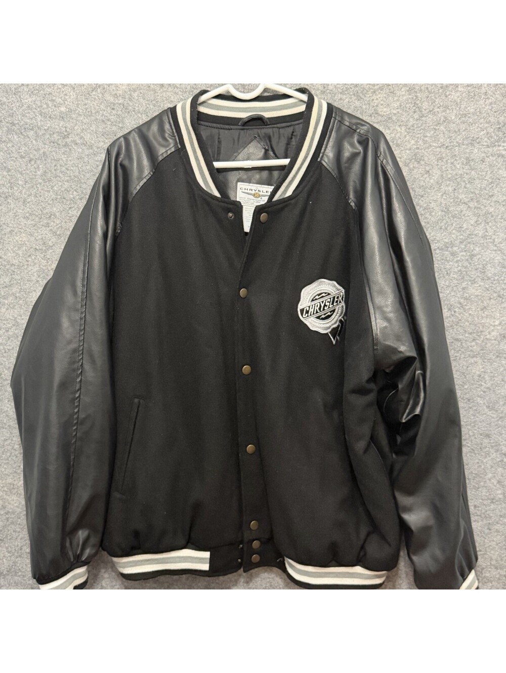 Chrysler Varsity Jacket XL Black Faux Leather Sleeves Embroidered Logo Mopar